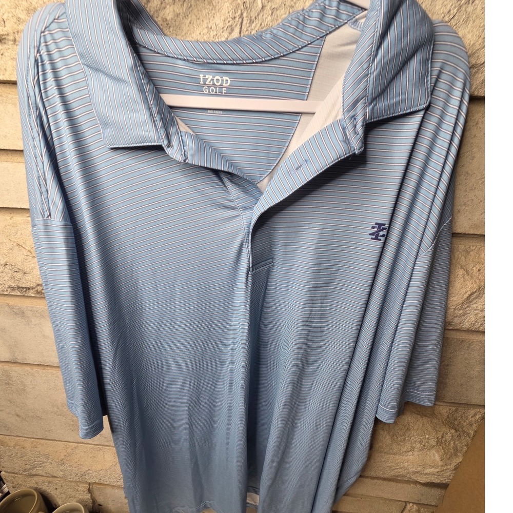 Izod Golf Mens 4XB Polo Shirt Blue White Striped Short Sleeve Performance 0899